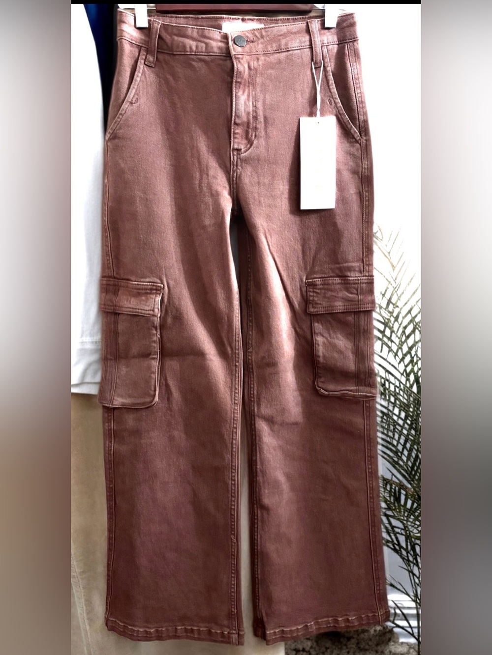 Risen Women's Wide Leg Cargo Jeans in Espresso 5/27